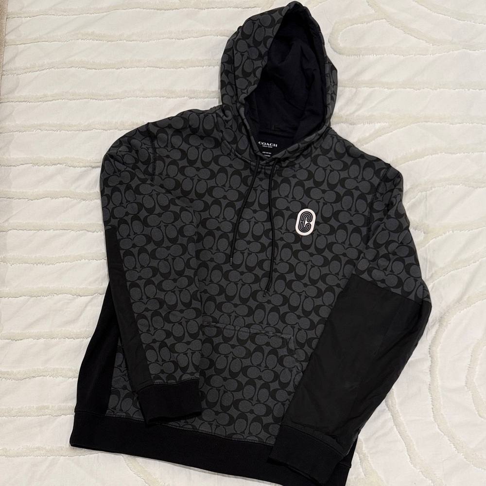 Coach Charcoal and Black Logo Hoodie Men’s L